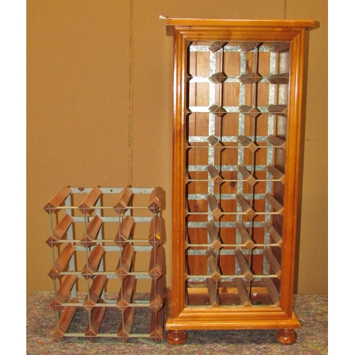 1153 - A small pine 24 bottle wine rack together with a further freestanding contemporary example, containi... 