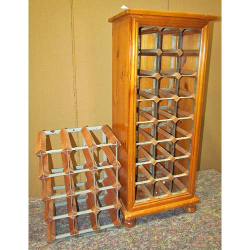 1153 - A small pine 24 bottle wine rack together with a further freestanding contemporary example, containi... 