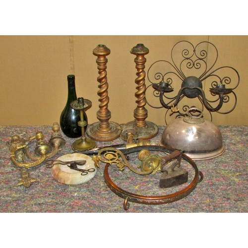 1169 - A group of antique metalwares, riding boots, etc