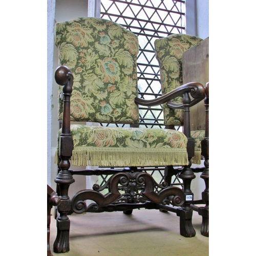 1176 - A pair of 19th century walnut elbow chairs, together with a small pine corner cabinet with glazed do... 