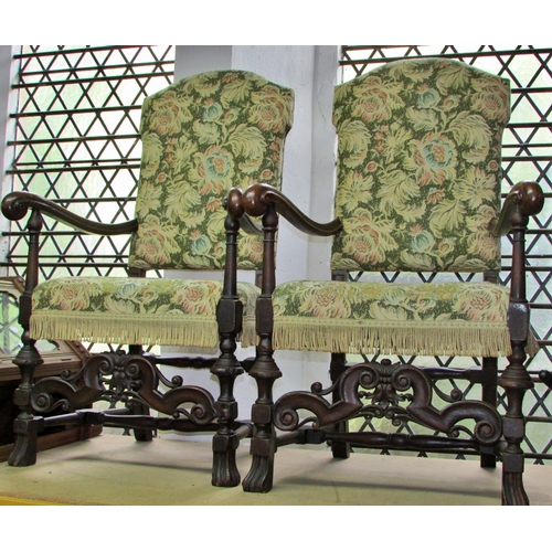 1176 - A pair of 19th century walnut elbow chairs, together with a small pine corner cabinet with glazed do... 