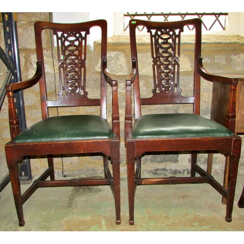 1183 - A collection of furniture including a pair of Edwardian mahogany elbow chairs with pierced splats, a... 