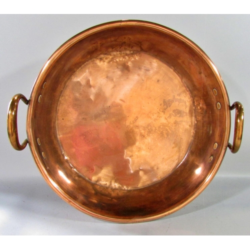 518 - Large 19th century copper preserving pan with copper handles, bears no maker’s marks, 43.5cm diamete... 