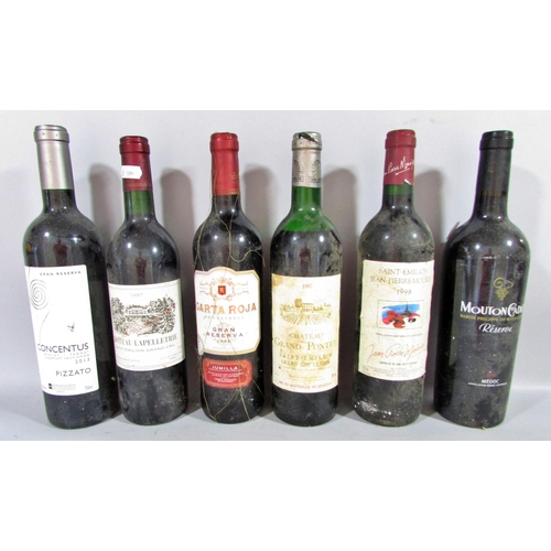 521 - Six bottles of red wine including, a 1987 Chateau Grand-Pontet ,a 1997 Chateau Lapelletrie, a 1998 S... 