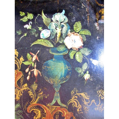 529 - Three 19th century graduated papier-mâché trays  with hand painted parrots amongst flowers decoratio... 