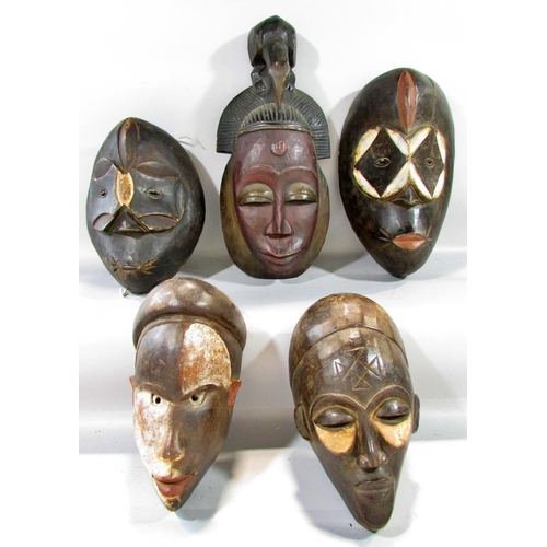 533 - Five African tribal masks from, Cameroon, Ivory Coast and North West Africa