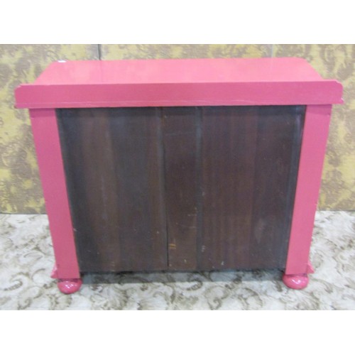 1312 - A late 19th century oak chest of two short and two long drawers with later vibrant pink painted fini... 