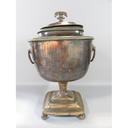 455 - A 19th century copper samovar with brass ring handles together with the original central heating tub... 