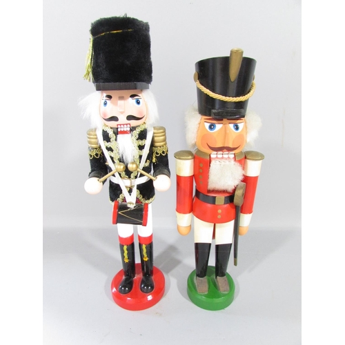 460 - Six Erzgebirgische Volkskunst wooden painted novelty nutcrackers of various character, a soldier, a ... 