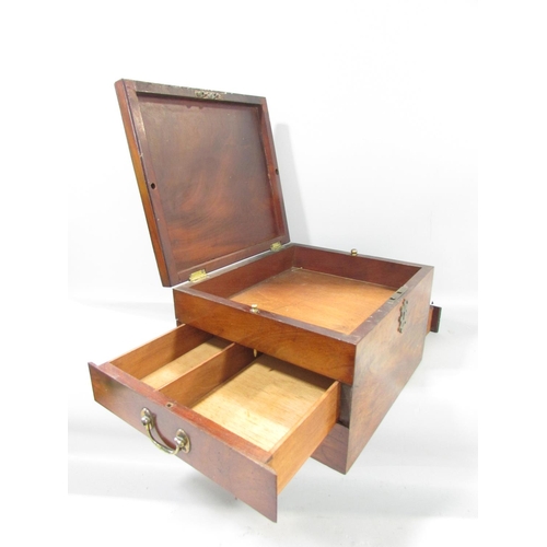 465 - A 19th century mahogany jewellery box with a hinged top and two side drawers held with brass pins 29... 