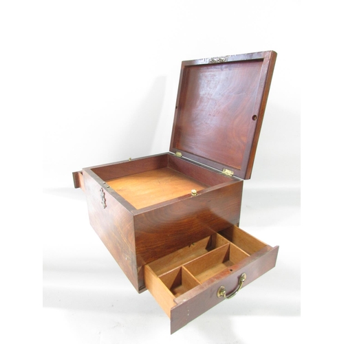 465 - A 19th century mahogany jewellery box with a hinged top and two side drawers held with brass pins 29... 