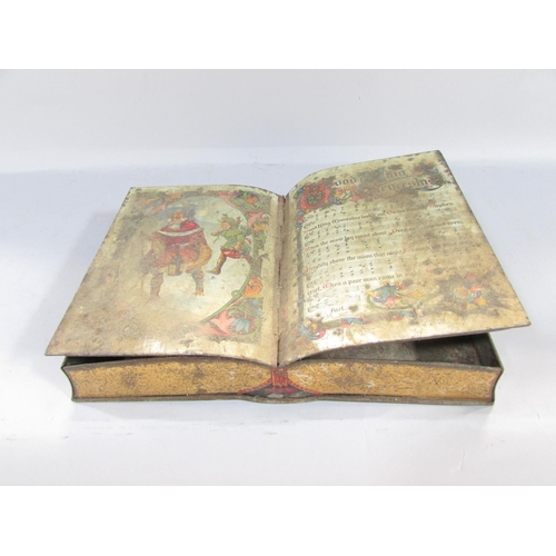 480 - An old Christmas Huntley & Palmers biscuit tin in the form of a hymn book open on the page of “Good ... 