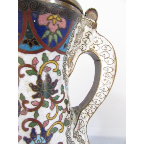 482 - A 19th century Japanese enamel cloisonné ewer decorated with flowers and clouds to the handle, with ... 