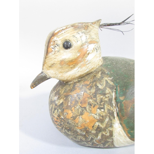 497 - A vintage hand painted wooden decoy Green Plover or Northern Lapwing, 21cm long