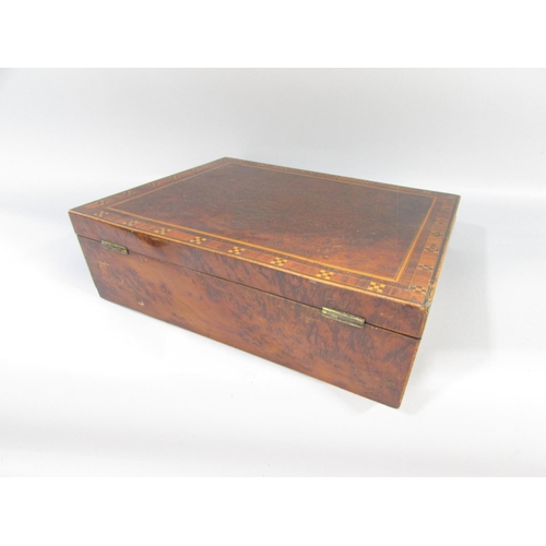 504 - A Georgian burr yew writing slope with chequered parquetry, 27.5cm wide x 23cm deep.