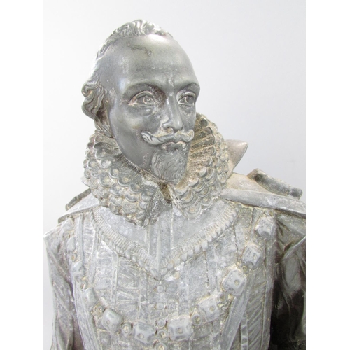 505 - Two spelter Elizabethan Gentlemen, possibly, of Sir Francis Drake and Sir Walter Raleigh both on a c... 