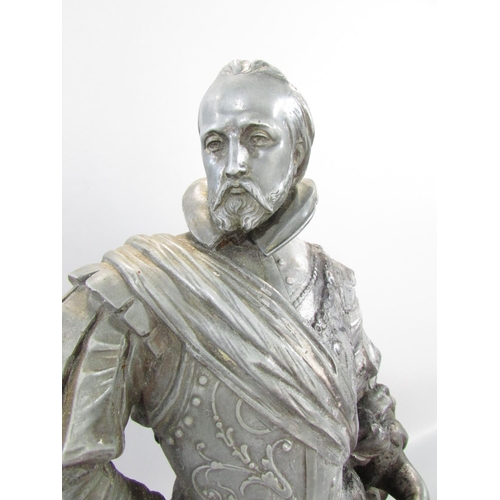 505 - Two spelter Elizabethan Gentlemen, possibly, of Sir Francis Drake and Sir Walter Raleigh both on a c... 