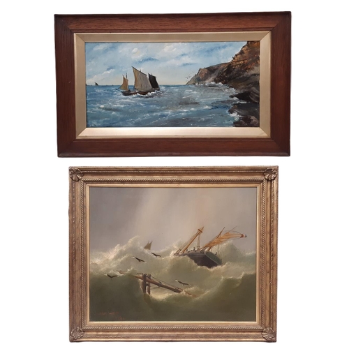 1601 - Two paintings of ships at sea, to include: Charles Green (19th/20th century) - Stormy seas (1881), o... 