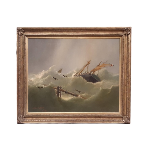 1601 - Two paintings of ships at sea, to include: Charles Green (19th/20th century) - Stormy seas (1881), o... 