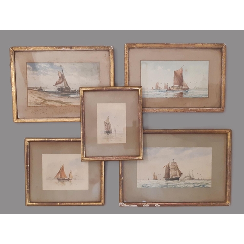 1607 - Attributed to Auguste Ballin (1842-1885) - Five maritime paintings, watercolour on paper, initialled... 