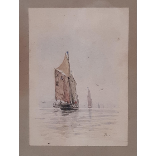 1607 - Attributed to Auguste Ballin (1842-1885) - Five maritime paintings, watercolour on paper, initialled... 