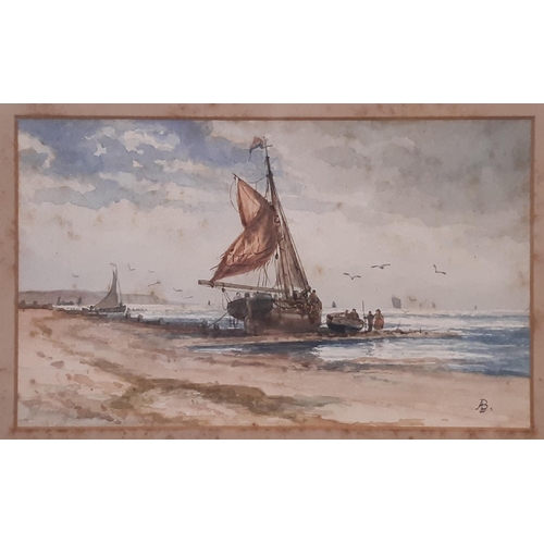 1607 - Attributed to Auguste Ballin (1842-1885) - Five maritime paintings, watercolour on paper, initialled... 