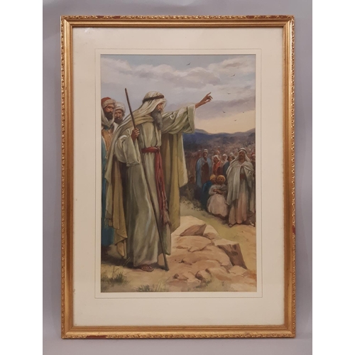 1611 - A 20th century watercolour depicting Moses and the people, unsigned, inscribed 'T.S. Hardy', 41 x 64... 