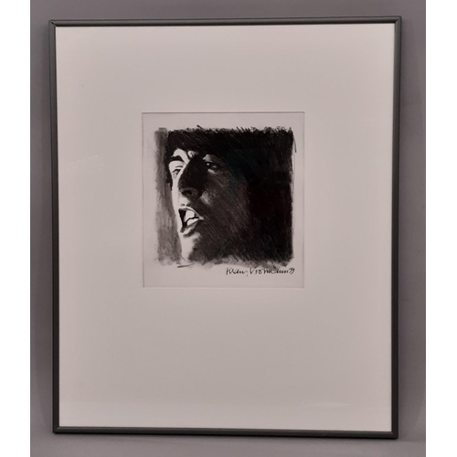 1614 - Klaus Voormann (b1938) - 'George Harrison' (1999), charcoal on paper, signed and dated in ink lower ... 