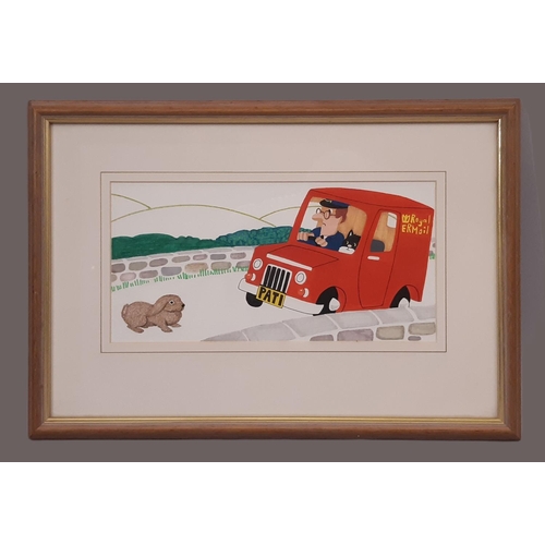 1616 - Joan Hickson (b.1929) - Two original illustrations of postman pat titled: 'Postman Pat and the Villa... 