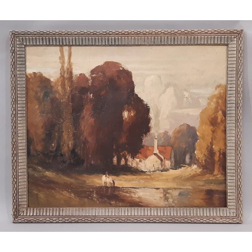 1603 - 19th Century School - A rural landscape with figure on horseback in the foreground and a house in th... 