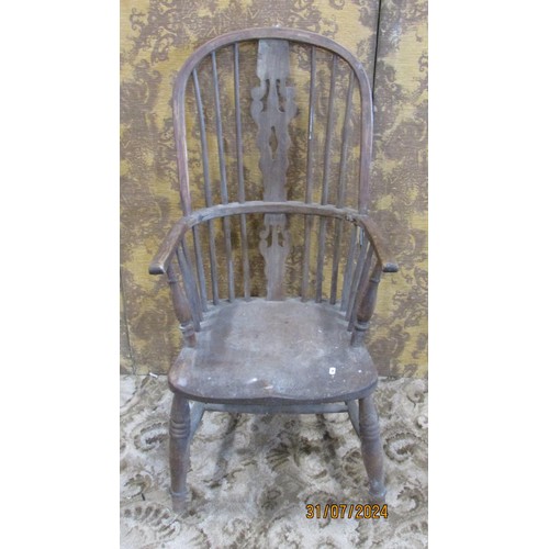 1328 - A rustic Windsor type kitchen chair with pierced slat back.