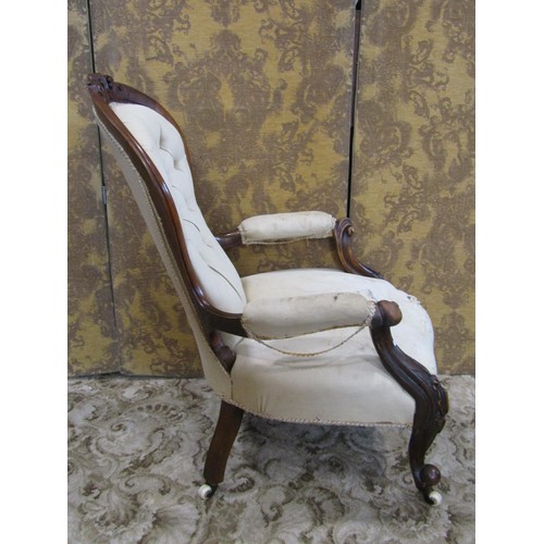 1332 - Two Victorian upholstered walnut elbow chairs (2)