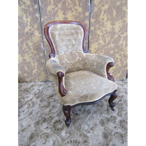 1332 - Two Victorian upholstered walnut elbow chairs (2)