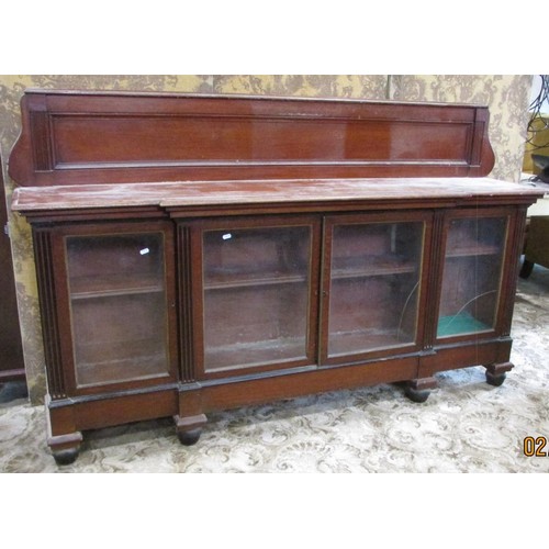 1348 - A large freestanding Victorian enclosed mahogany breakfront bookcase, with gallery back over glazed ... 