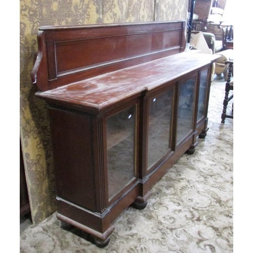 1348 - A large freestanding Victorian enclosed mahogany breakfront bookcase, with gallery back over glazed ... 