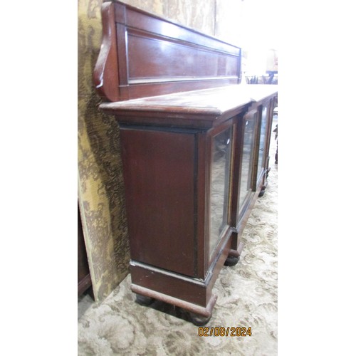 1348 - A large freestanding Victorian enclosed mahogany breakfront bookcase, with gallery back over glazed ... 