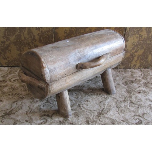 1355 - An unusual rustic / primitive style timber log trunk, with hinged cover, raised on tapering supports... 