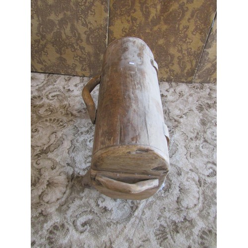 1355 - An unusual rustic / primitive style timber log trunk, with hinged cover, raised on tapering supports... 