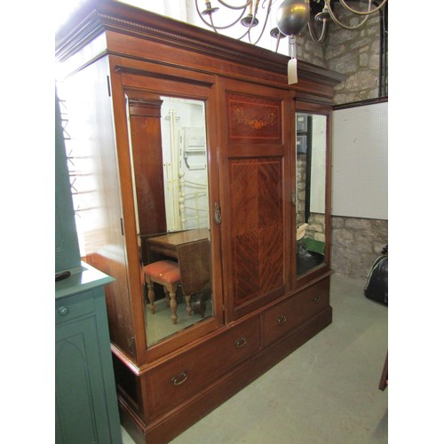 1377 - A large inlaid mahogany triple wardrobe, 208 cm high, 200 x 60 cm