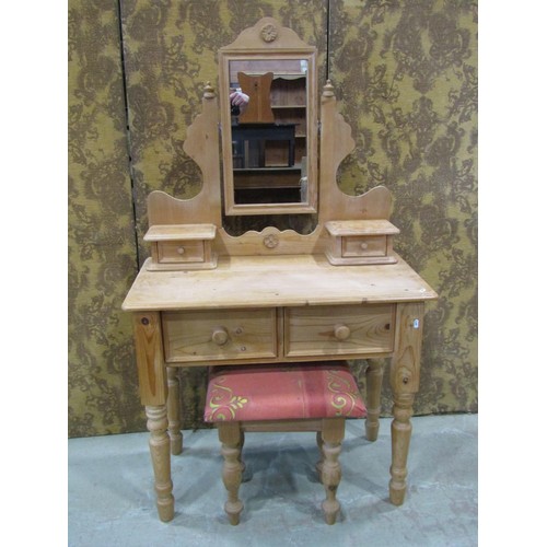 1378 - A group of contemporary pale pine furniture to include a  dressing table with integral mirror flanke... 