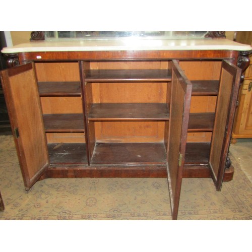 1384 - A Victorian marble-topped rosewood credenza sideboard with mirrored back,, 167cm high, 153 x 45cm.