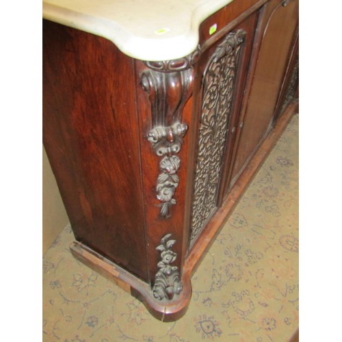 1384 - A Victorian marble-topped rosewood credenza sideboard with mirrored back,, 167cm high, 153 x 45cm.