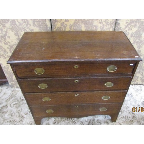 1386 - A 19th century oak bedroom chest of four long drawers with brass handles and escutcheons, 97cm high,... 