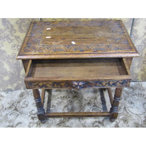 1387 - A small Old English style carved oak  floor standing corner cupboard and similar table (2)