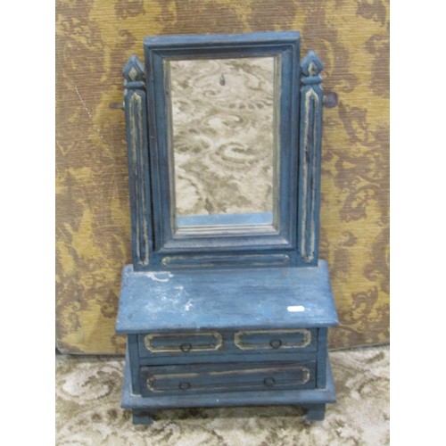 1393 - A miniature painted teak / hardwood dressing mirror, fitted with two long drawers to base (presented... 