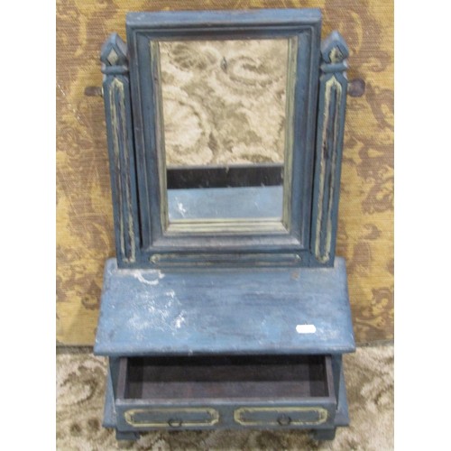 1393 - A miniature painted teak / hardwood dressing mirror, fitted with two long drawers to base (presented... 