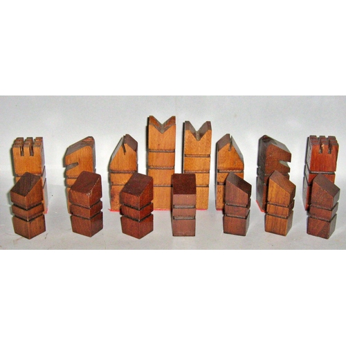 507 - A late 20th century Minimalist Wooden Chess Set, complete, housed in a wooden box.