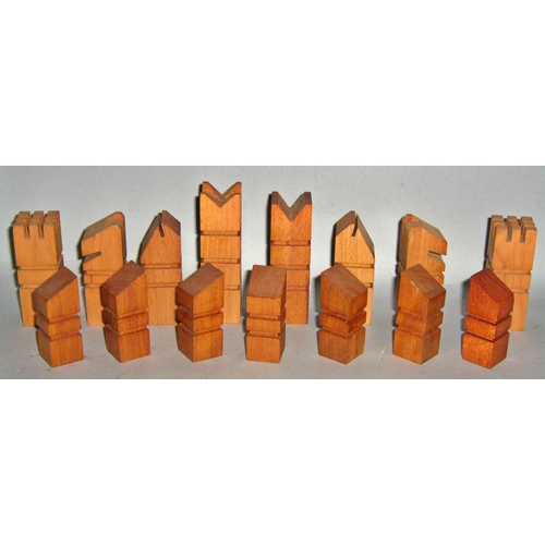 507 - A late 20th century Minimalist Wooden Chess Set, complete, housed in a wooden box.