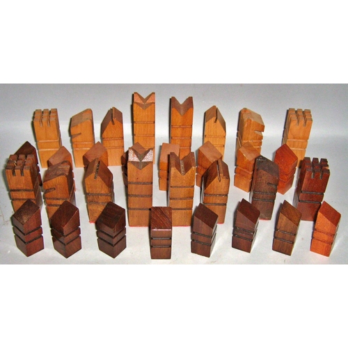 507 - A late 20th century Minimalist Wooden Chess Set, complete, housed in a wooden box.