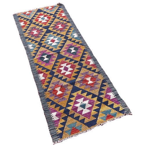 1779 - A Maimana kilim runner with alternating stepped medallions  172cm x 60cm